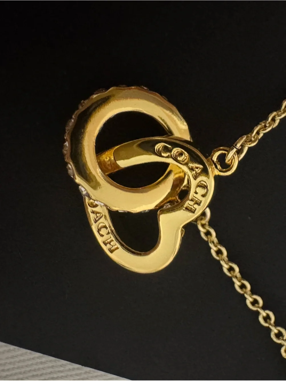 Coach Gold Interlocking Heart Necklace with Crystal Accents